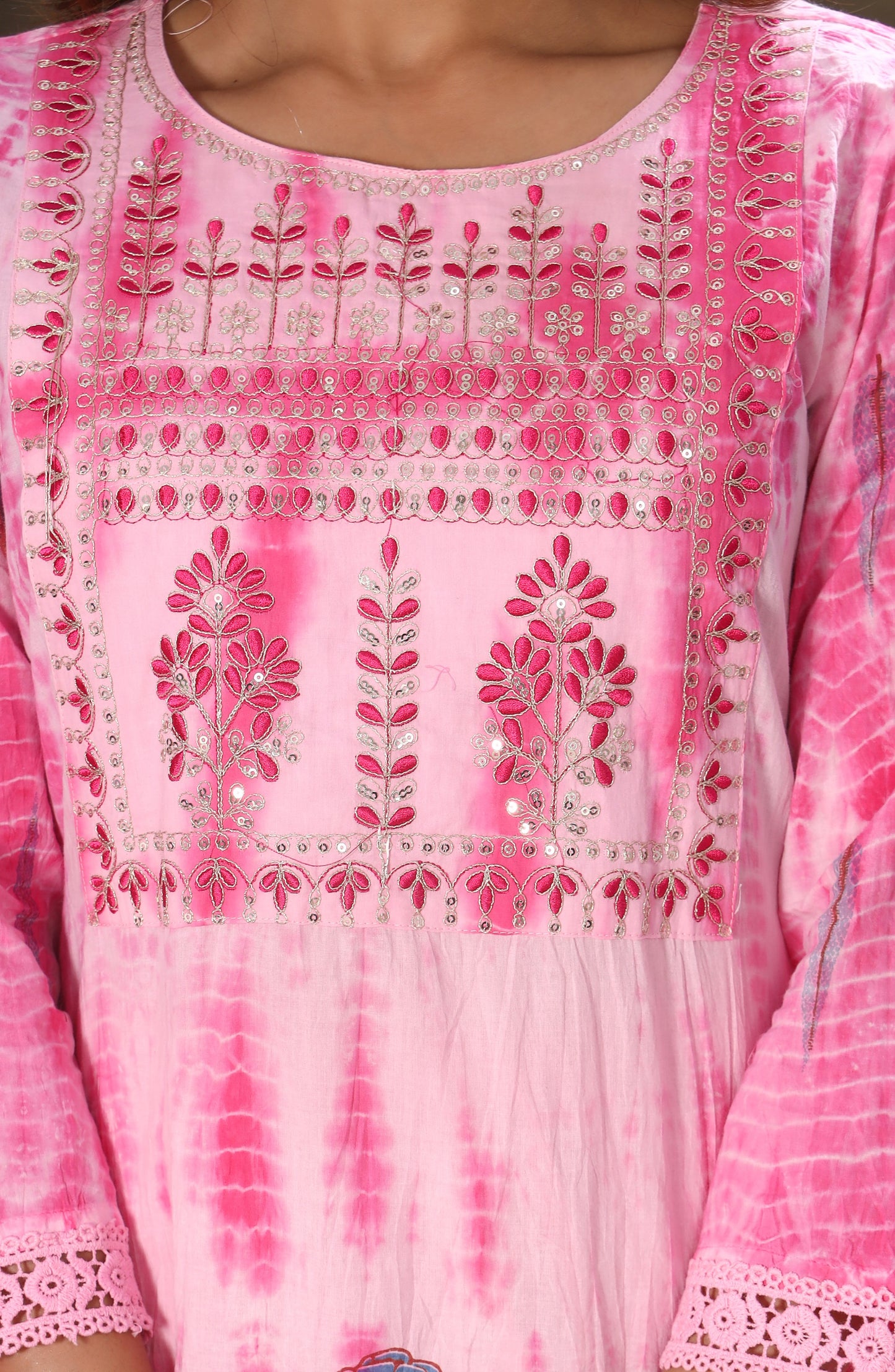 Shibori Printed Embroidered Kurta With Trousers And Dupatta