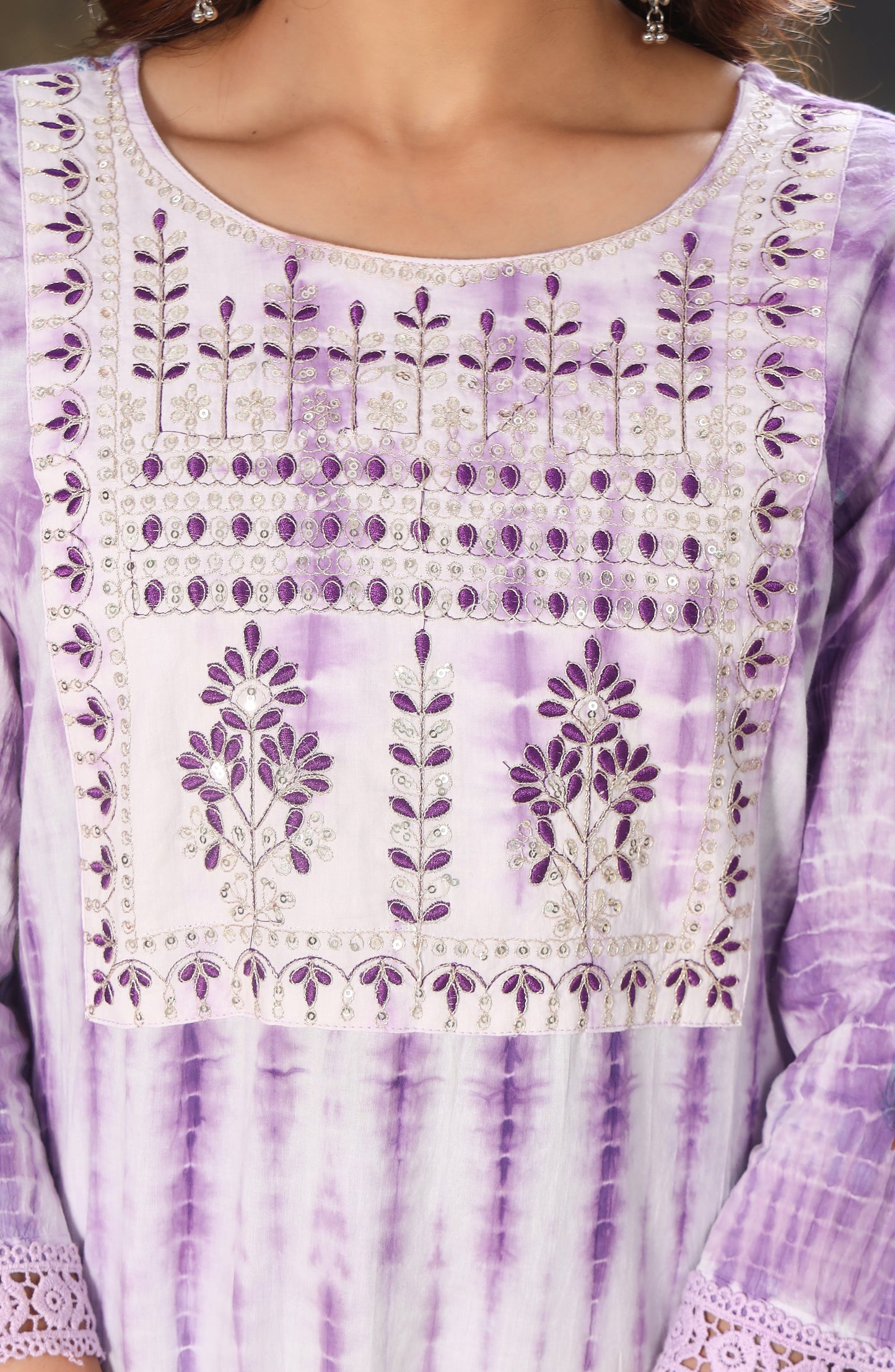 Shibori Printed Embroidered Kurta With Trousers And Dupatta
