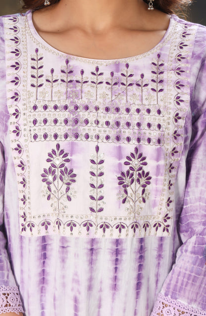 Shibori Printed Embroidered Kurta With Trousers And Dupatta