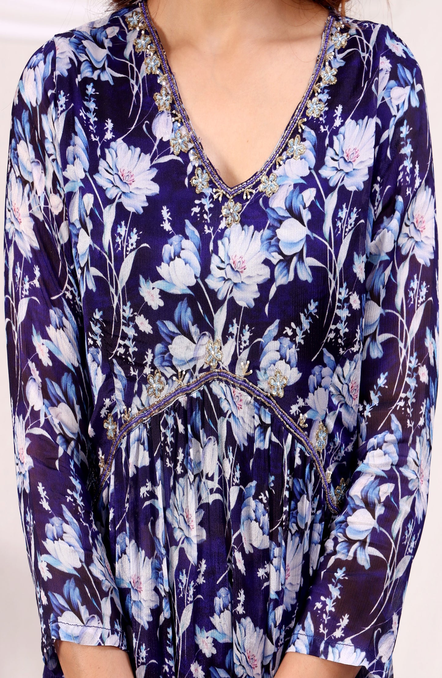 Floral Printed Empire Sequinned Kurta with Trousers & Dupatta