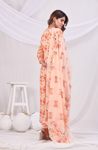 Floral Printed Empire Sequinned Kurta with Trousers & Dupatta