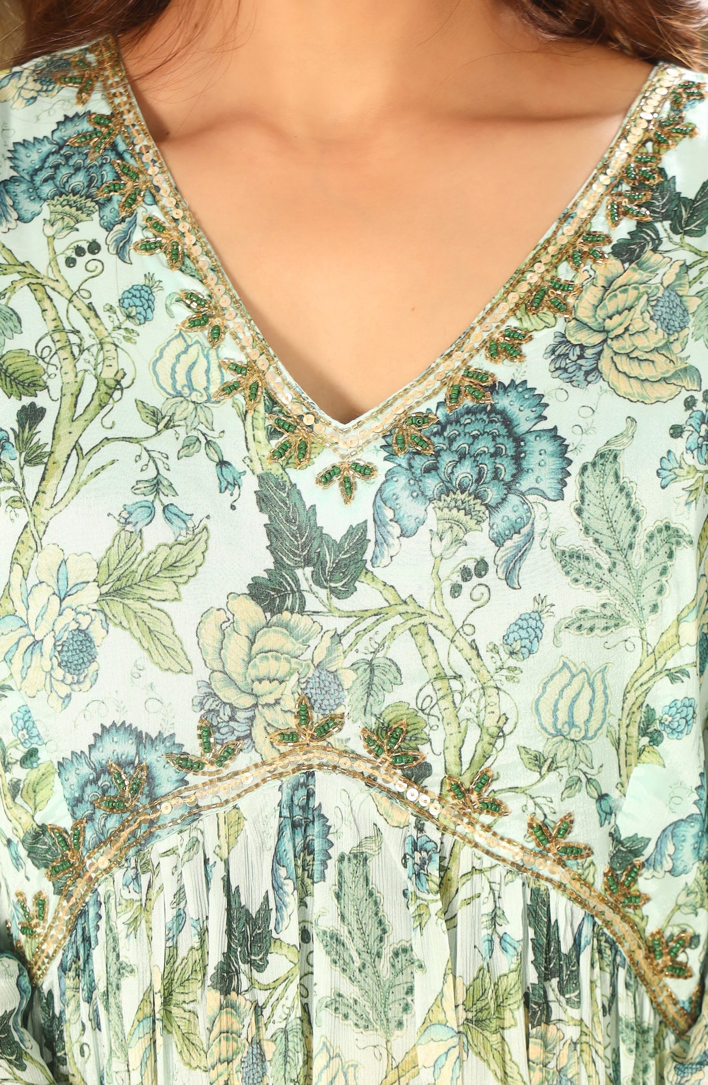 Floral Printed Empire Sequinned Kurta with Trousers & Dupatta