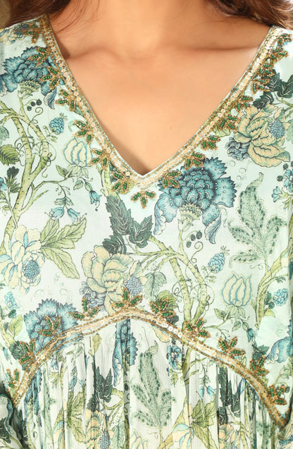 Floral Printed Empire Sequinned Kurta with Trousers & Dupatta