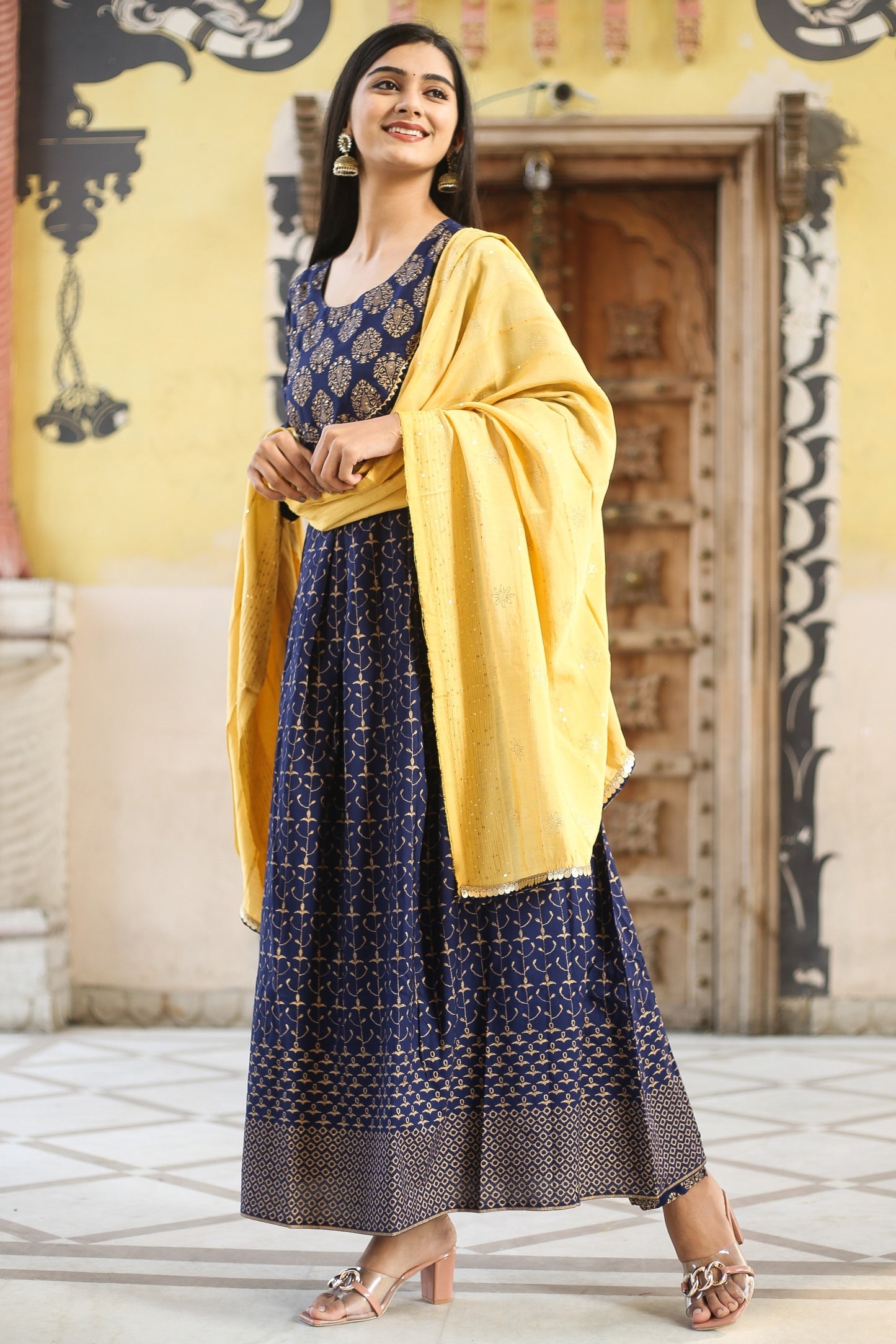 Ethnic Motifs Printed Sequinned Anarkali Kurta Set