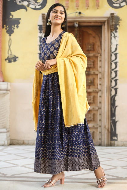Ethnic Motifs Printed Sequinned Anarkali Kurta Set