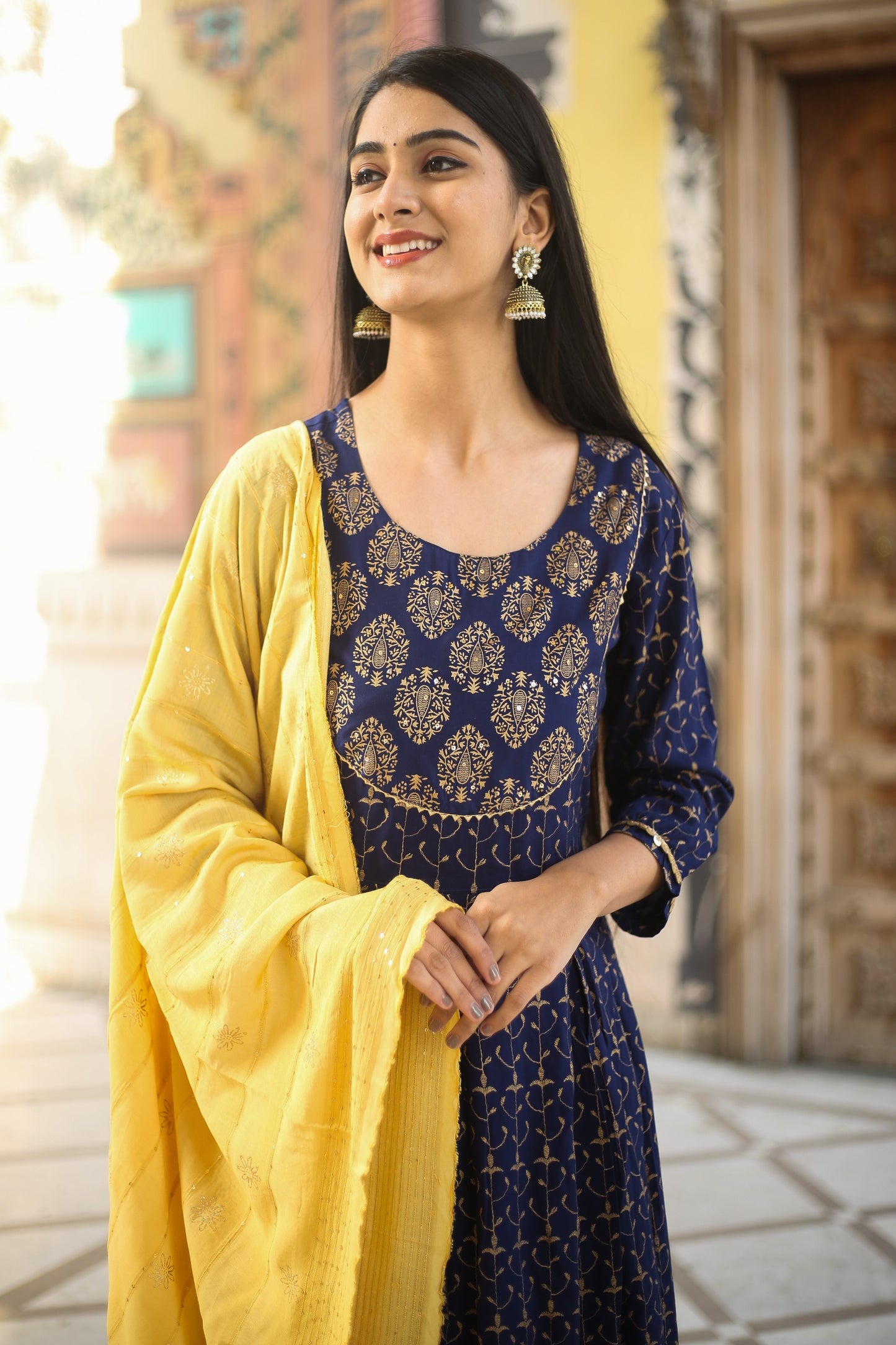 Ethnic Motifs Printed Sequinned Anarkali Kurta Set