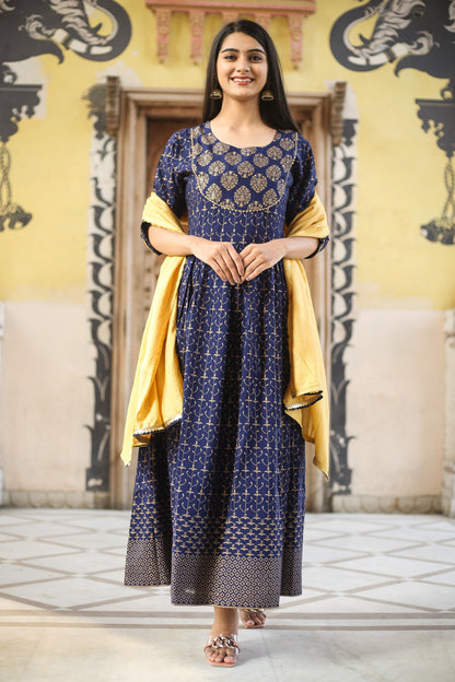 Ethnic Motifs Printed Sequinned Anarkali Kurta Set