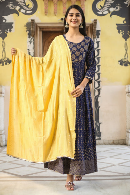 Ethnic Motifs Printed Sequinned Anarkali Kurta Set