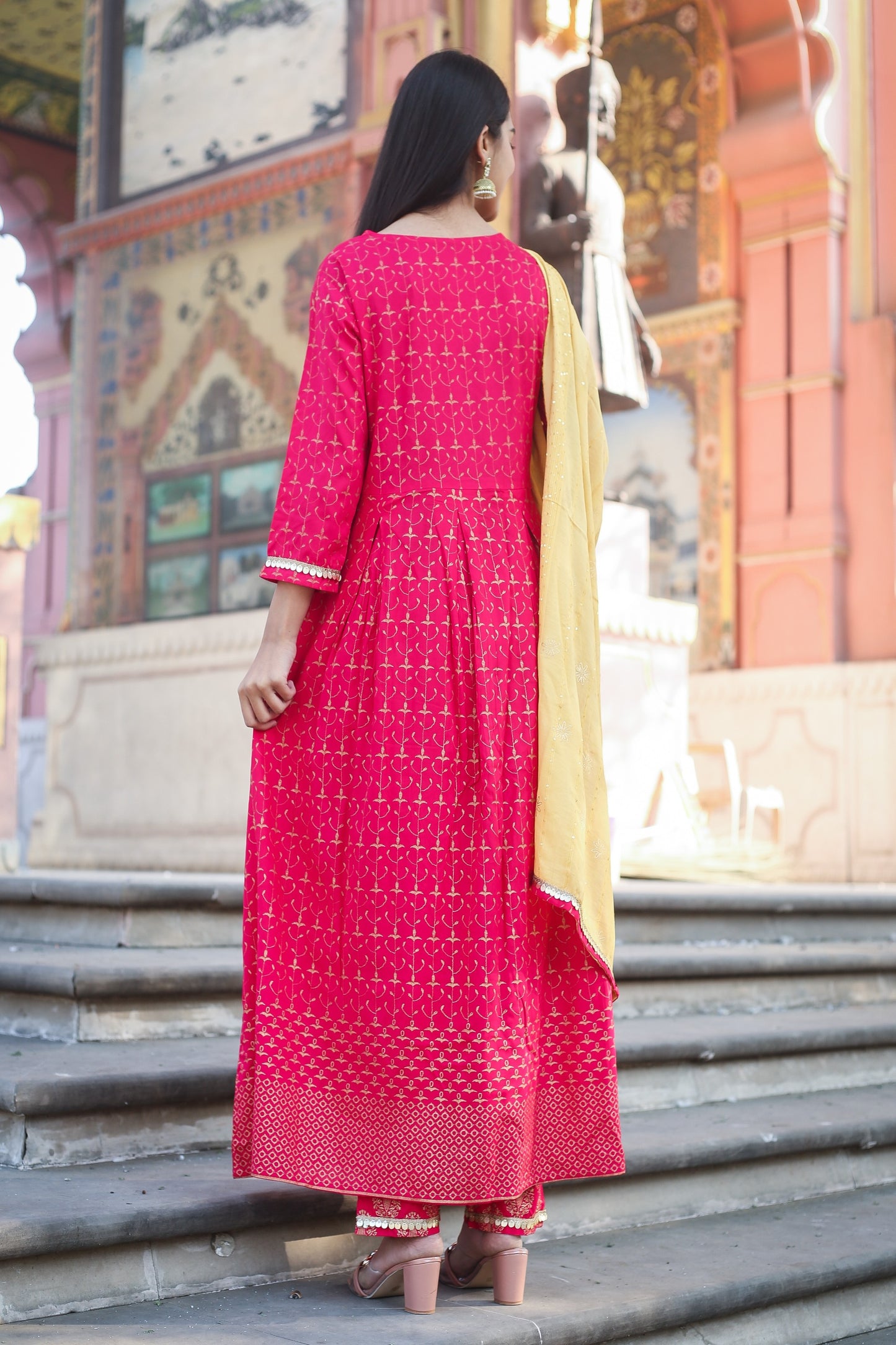 Ethnic Motifs Printed Sequinned Anarkali Kurta Set