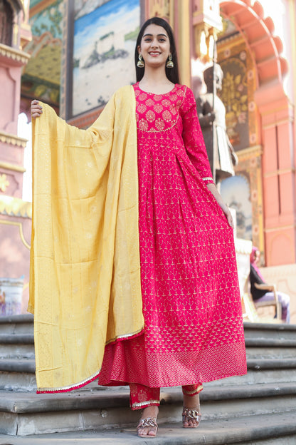 Ethnic Motifs Printed Sequinned Anarkali Kurta Set