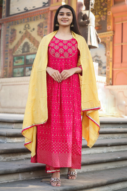 Ethnic Motifs Printed Sequinned Anarkali Kurta Set