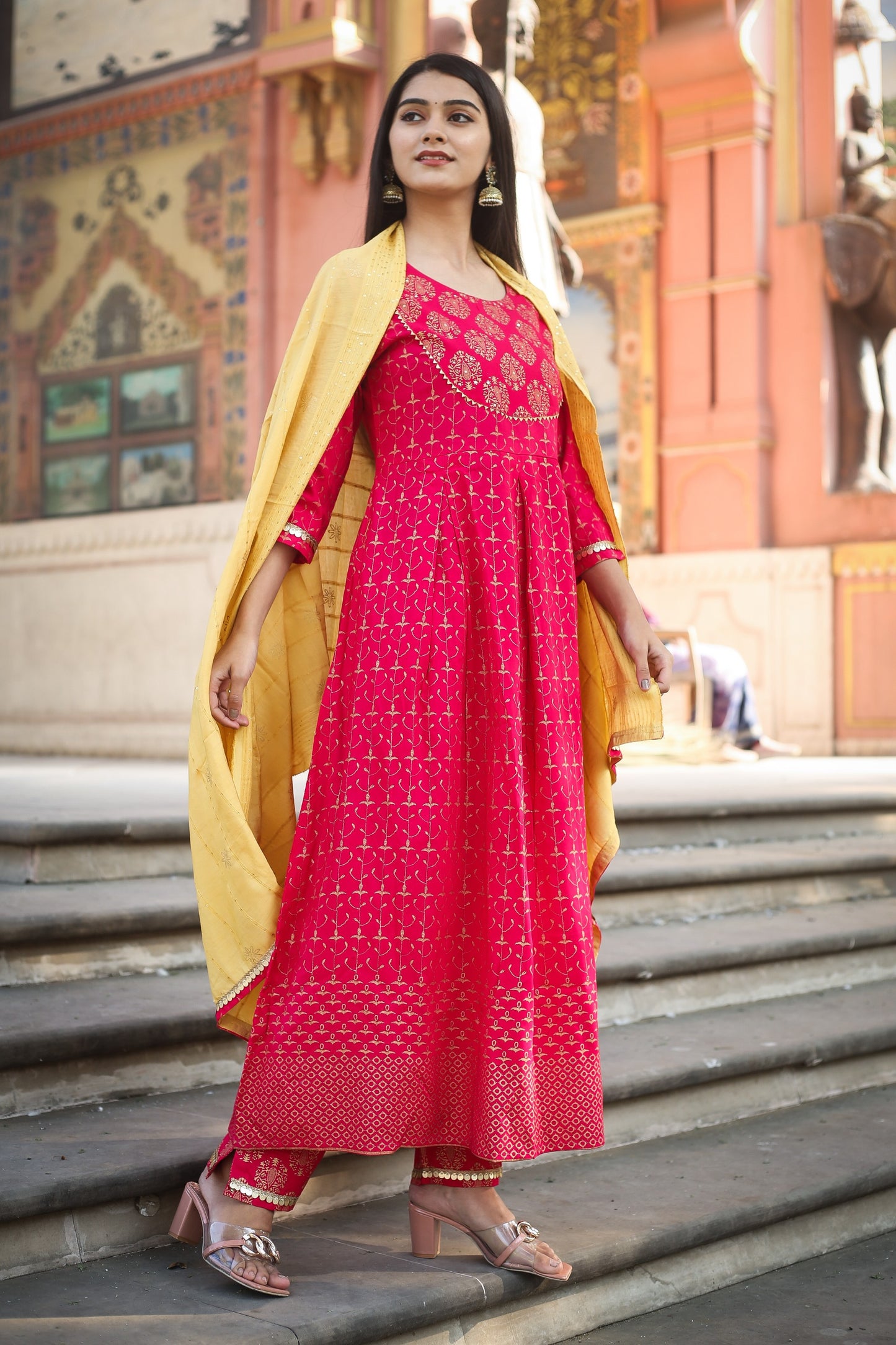 Ethnic Motifs Printed Sequinned Anarkali Kurta Set