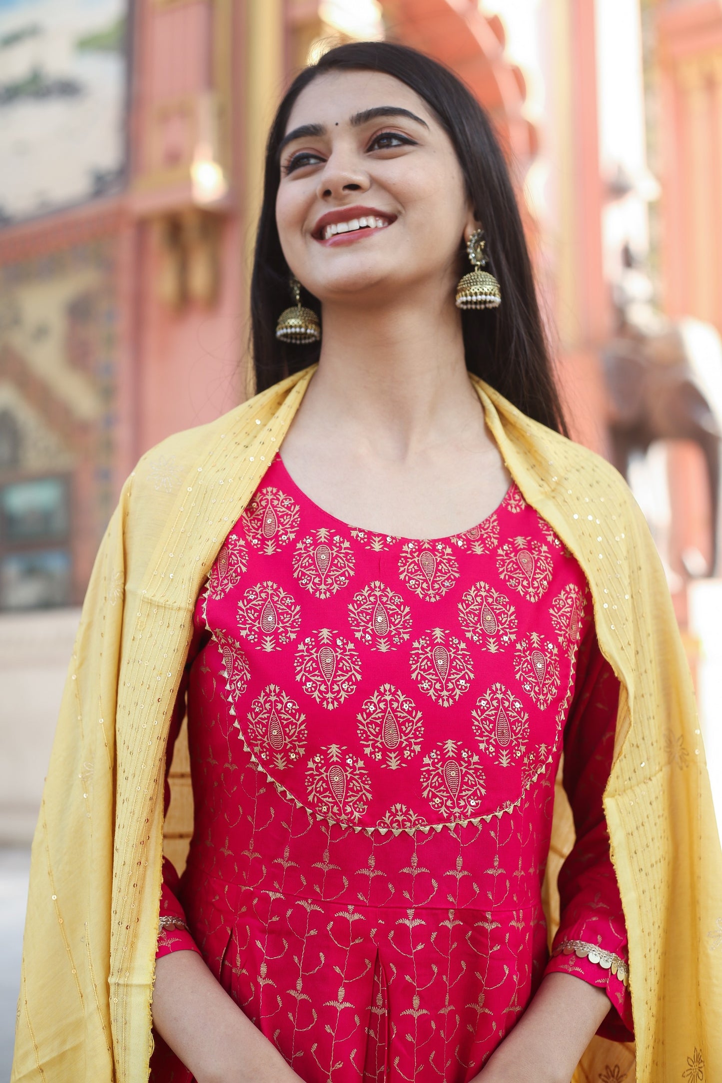 Ethnic Motifs Printed Sequinned Anarkali Kurta Set