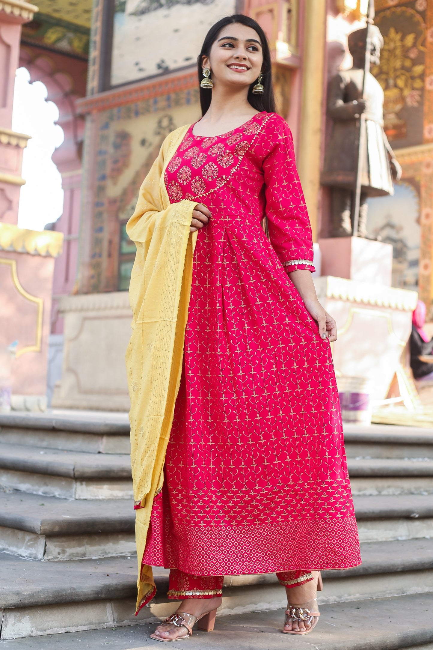 Ethnic Motifs Printed Sequinned Anarkali Kurta Set