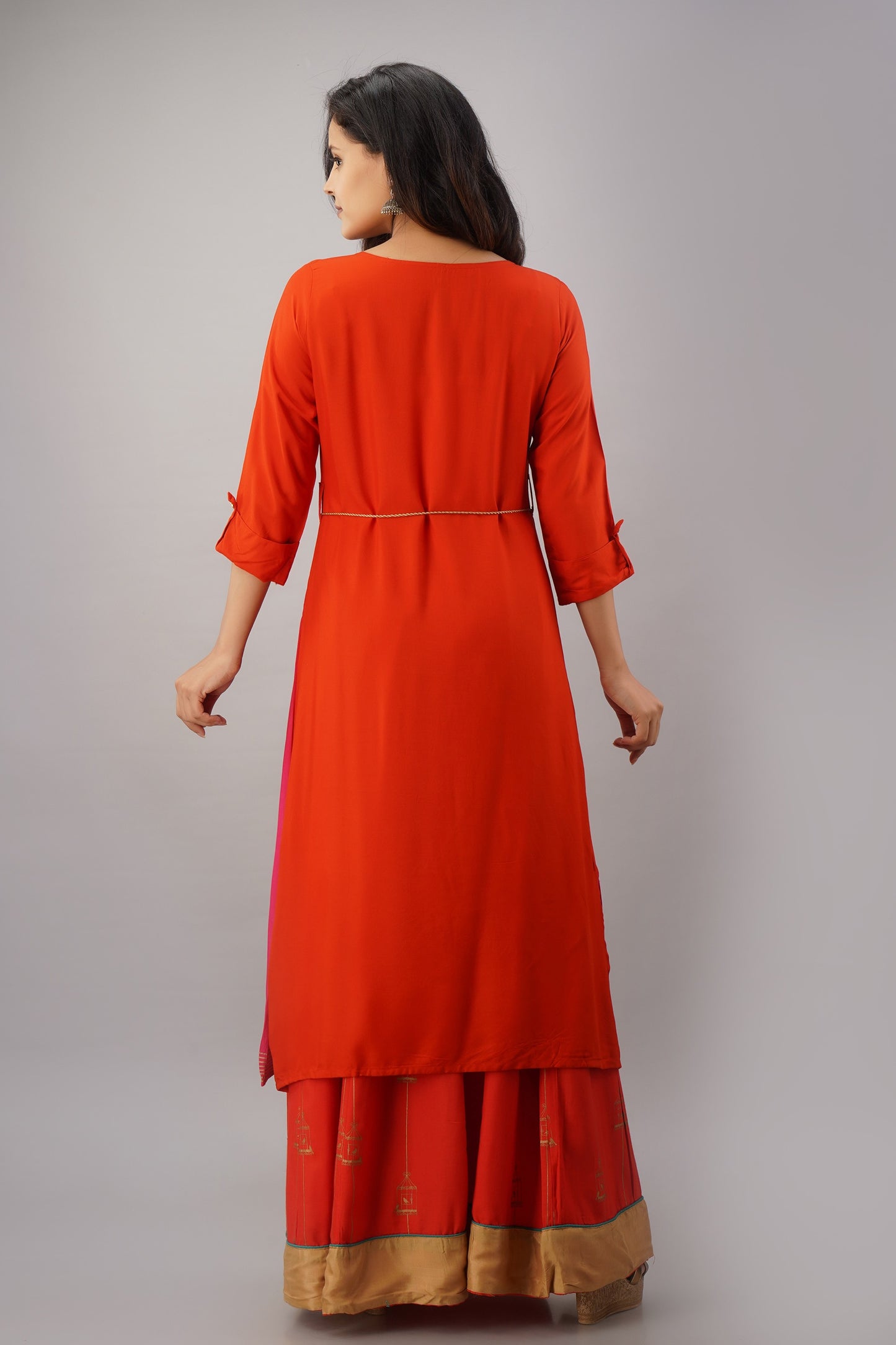 Ombre Printed Straight Kurta With Skirt - Red