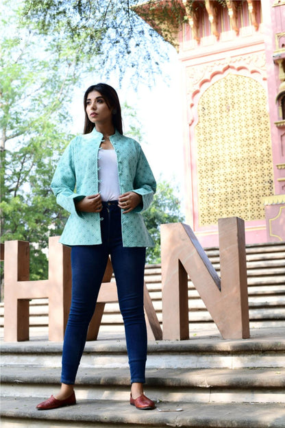 Women’s Quilted Jackets Cotton Chambray - Aqua Green