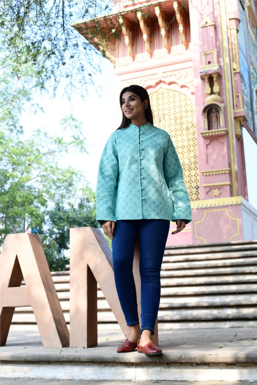 Women’s Quilted Jackets Cotton Chambray - Aqua Green