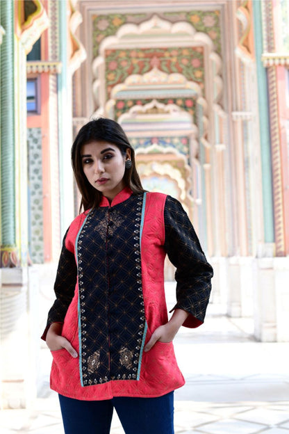 Womens Floral Multi Color Printed & Quilted Jacket for Wedding Party