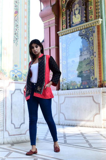 Womens Floral Multi Color Printed & Quilted Jacket for Wedding Party