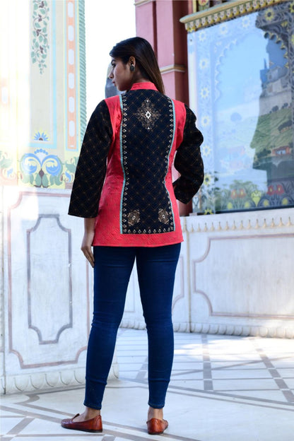 Womens Floral Multi Color Printed & Quilted Jacket for Wedding Party