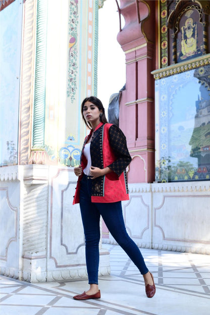 Womens Floral Multi Color Printed & Quilted Jacket for Wedding Party