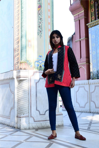 Womens Floral Multi Color Printed & Quilted Jacket for Wedding Party